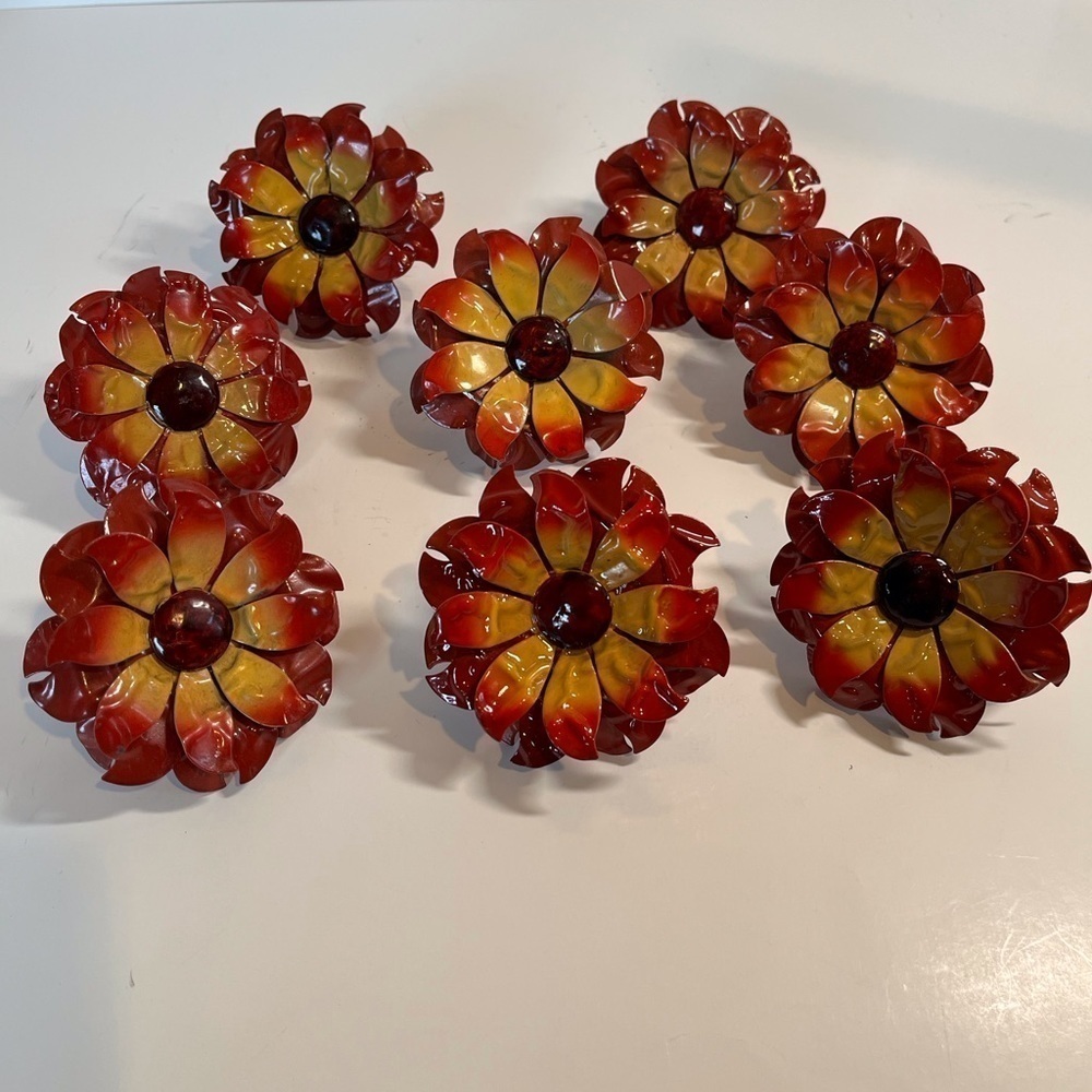 Vintage Enamel/Metal Flower Napkin Rings Set of 8